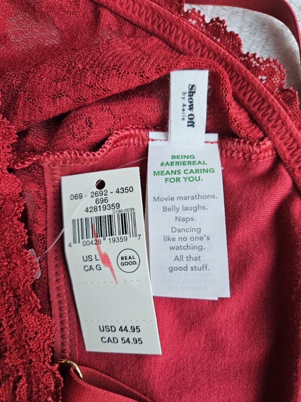 Aerie Show Off Vintage Lace Cut Out Bodysuit NWT Red Large Romantic Lingerie - Picture 11 of 11
